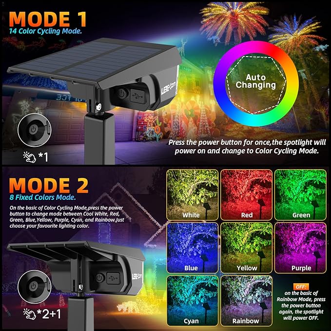 LEREKAM Solar Spotlights Outdoor, 40 LED s Color Changing RGB Waterproof - Image 5
