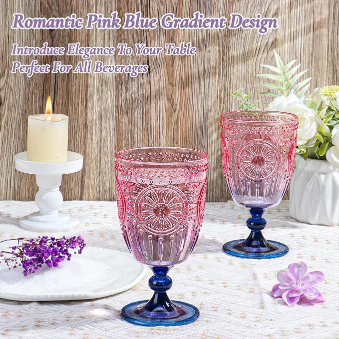 XUWAIDSGN 12Pcs Plastic Vintage Wine Glasses 13.5oz Reusable Embossed Goblet - Image 2
