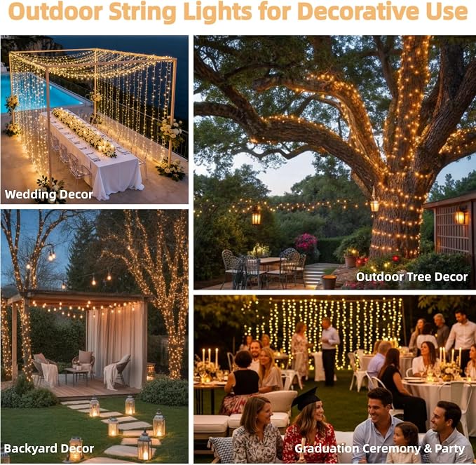 JMEXSUSS 200 LED String Lights Indoor Outdoor Clear Wire, Connectable Warm - Image 5