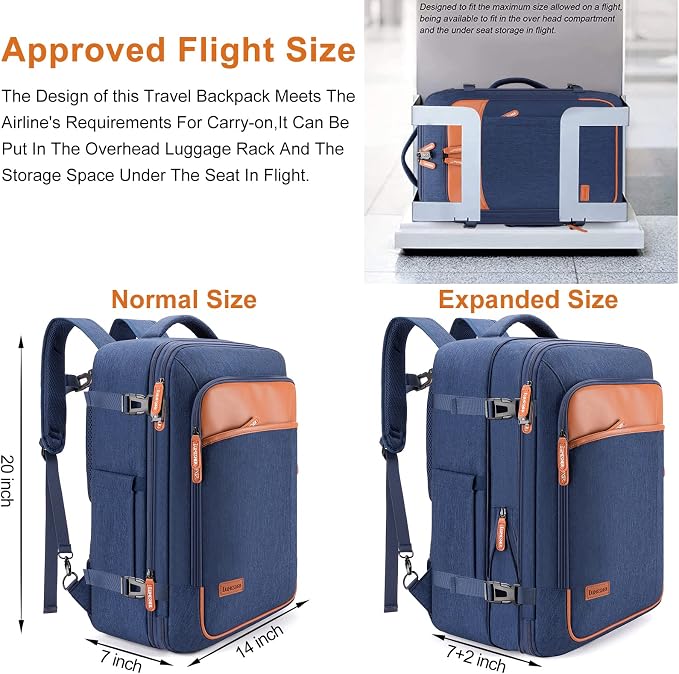 Lumesner Carry on Travel Backpacks, Extra Large 40L Flight Approved Bag - Image 3