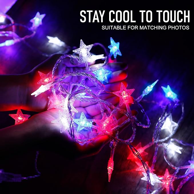 Twinkle Star 4th of July Decoration Lights, 100 LED 49FT Red White Blue Star - Image 4