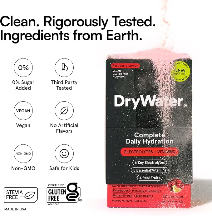 DryWater Electrolyte Powder Packets, Raspberry Lemon - Image 9
