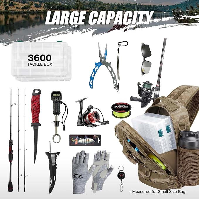 Piscifun Fishing Backpack with Rod Holder, Lightweight Sling Bag Storge Gear - Image 6