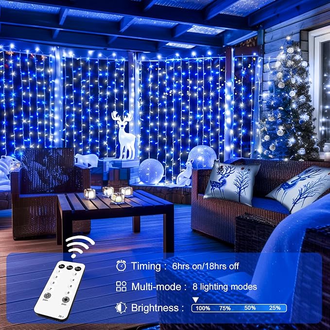 JMEXSUSS 300LED Christmas Curtain Lights Plug in - Image 4