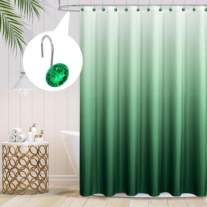 MitoVilla Green Shower Curtain Hooks Rings, Metal Shower Hooks - Image 2