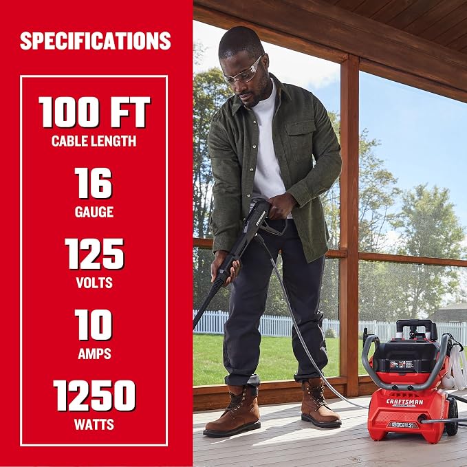 CRAFTSMAN 100 Ft. Indoor/Outdoor Extension Cord 16/3 SJTW, Waterproof Flexible - Image 2