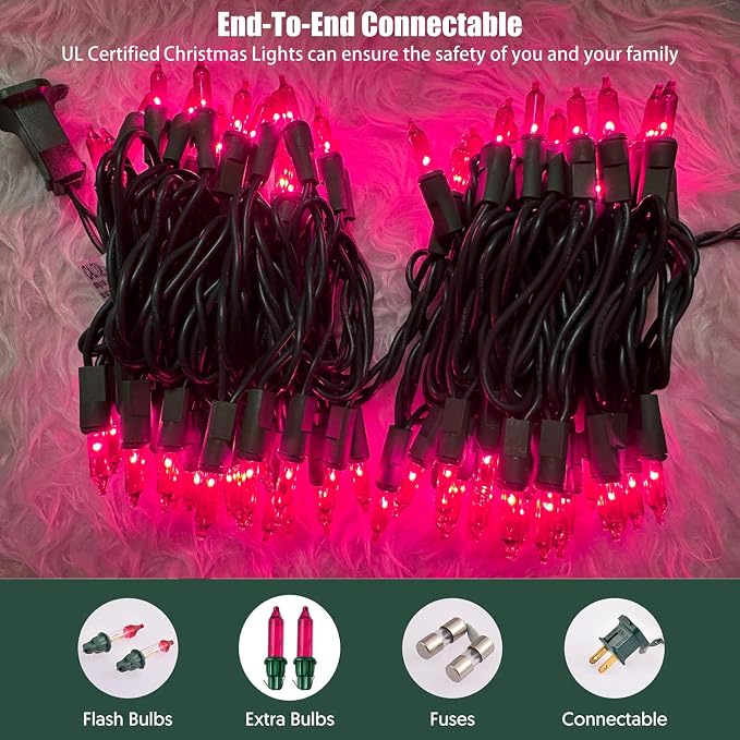 HISHINY Christmas Lights 100 Count Pink Christmas Tree String Lights - Image 4