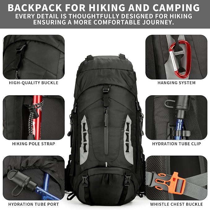 75L Hiking Backpack with Rain Cover Waterproof Camping Backpack Shoes Warehouse - Image 6