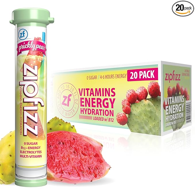 Zipfizz Daily Energy Drink Powder, Prickly Pear, 20 Pack | 3-in-1 Sustained by Zipfizz