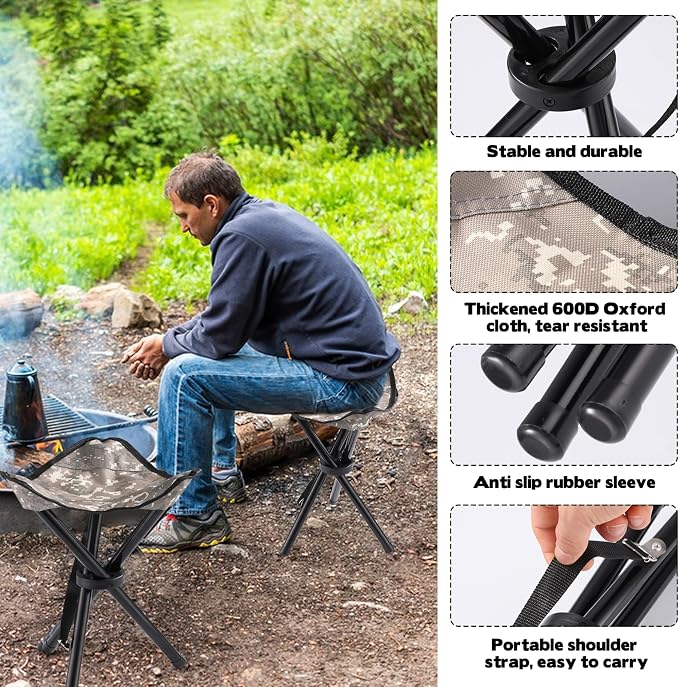 Travel Folding Camping Stool, 14.6 inches Lightweight Outdoor Tripod Chair and - Image 4