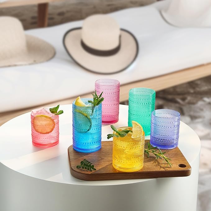 Khen Plastic Hobnail Drinking Glasses Set of 12 Bright Tones Cups 6x 10oz - Image 5