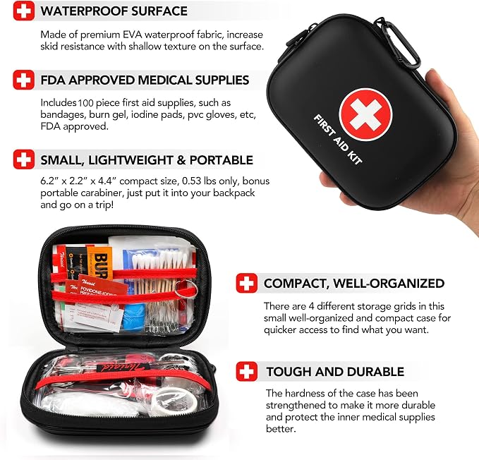 Mini First Aid Kit, 100 Pieces Water-Resistant Hard Shell Small Case - Image 5