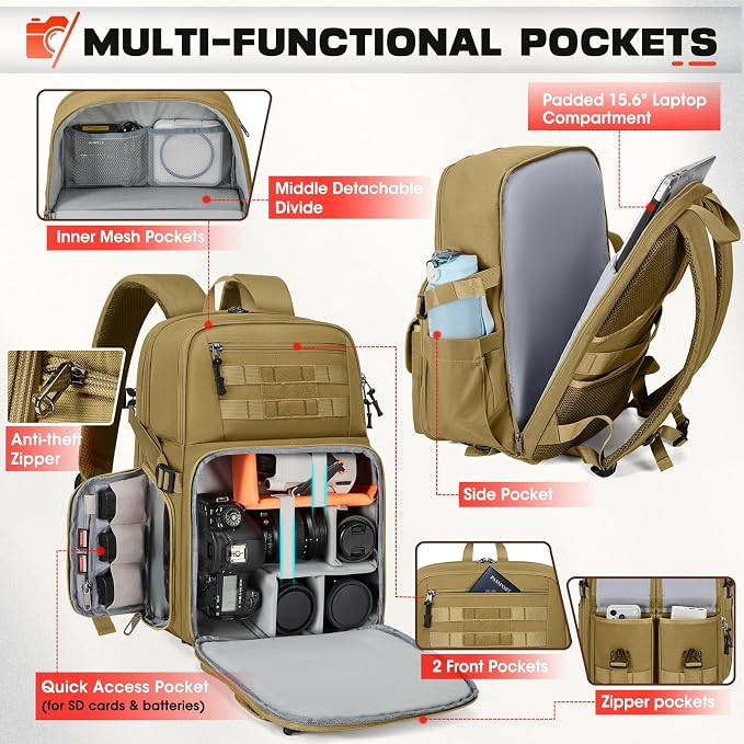 RAINSMORE Camera Bag Backpack for DSLR/SLR/Mirrorless Camera Bags for - Image 2