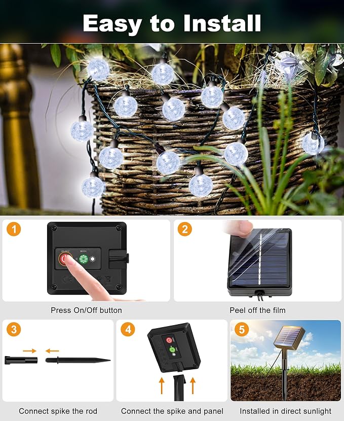 btfarm 4 Pack Solar String Lights Outdoor Waterproof, Each 49 FT 50 LED Solar - Image 6