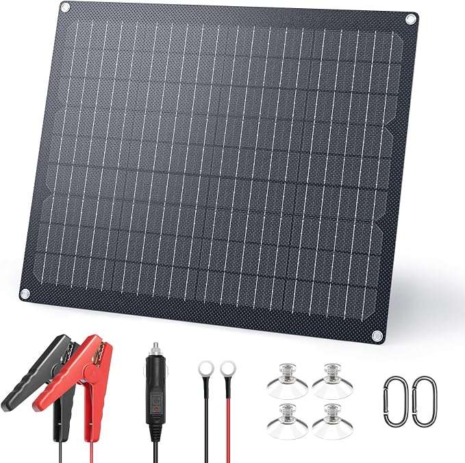 ZOUPW 20W 12V Solar Battery Charger, Solar Battery Maintainer Trickle Charger by ZOUPW