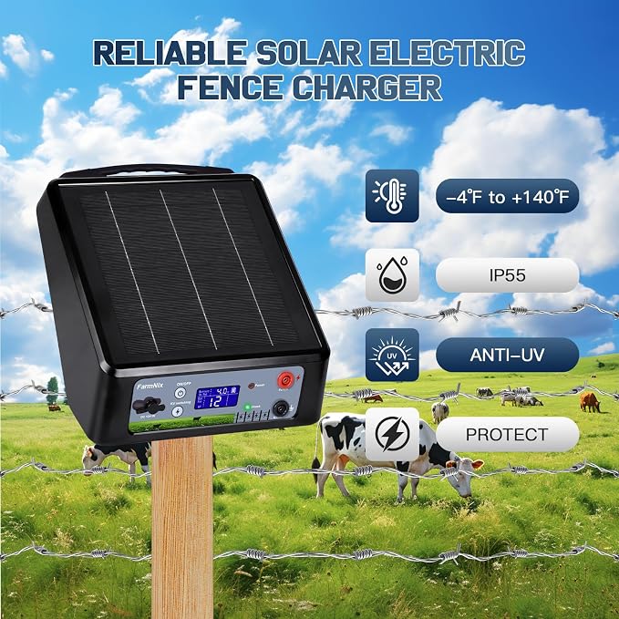 6-12KV Adjustable Output Solar Charger, 20 Miles Solar Powered Electric Fence 2 - Image 3