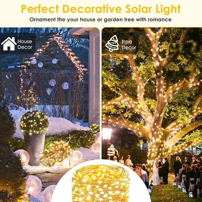 Extra-Long Solar String Lights for Outside, 2 Pack 200LED Solar Fairy Lights - Image 3
