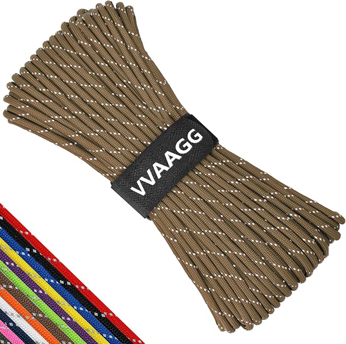 VVAAGG Reflective Paracord Rope 100FT, 7 Strand Nylon para Cord Lanyard Utility by ParacordSpecialist