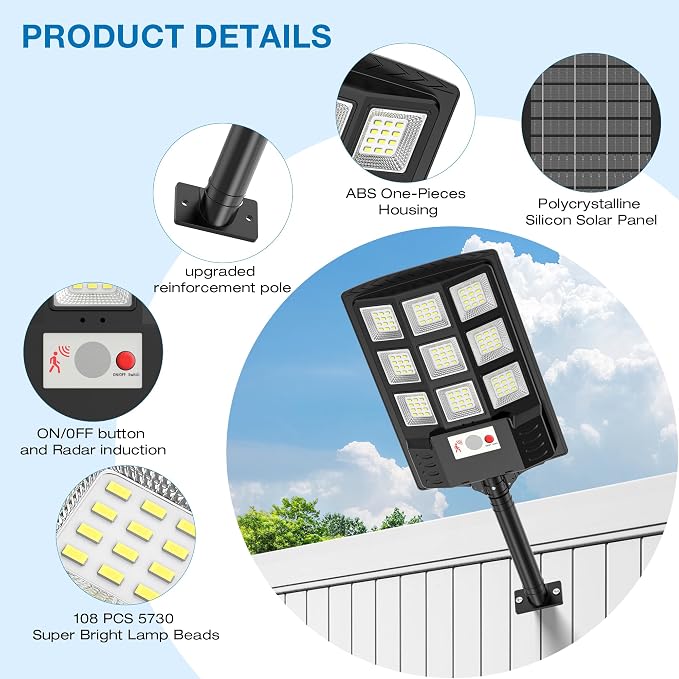 Solar Street Lights Outdoor Waterproof, 6500K LED Dusk to Dawn Solar Light - Image 4