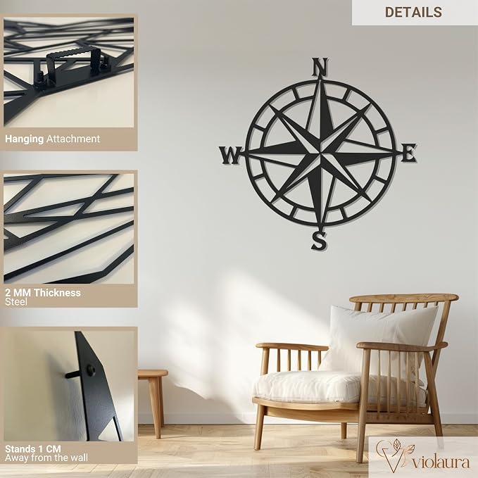 Violaura Compass Rose Metal Wall Art - Image 7