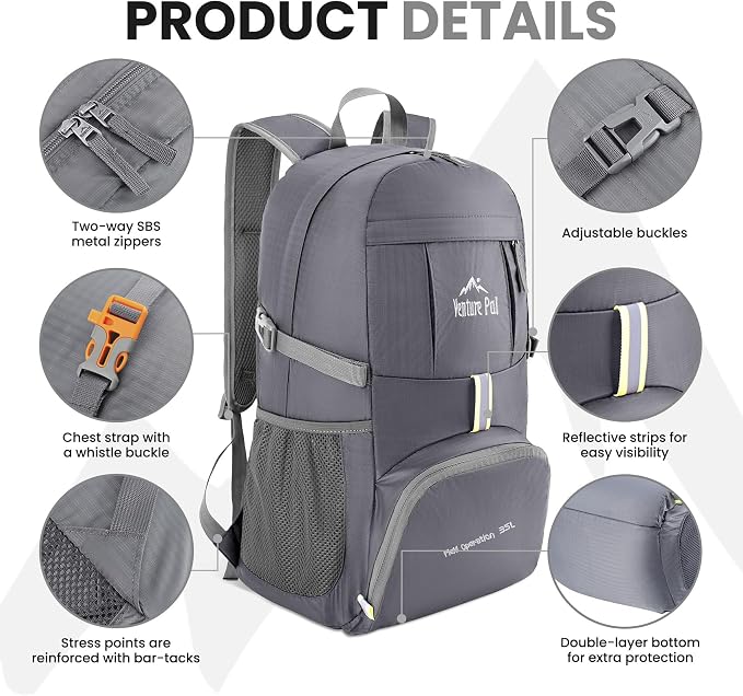 Venture Pal 35L Ultralight Lightweight Packable Foldable Travel Camping Hiking - Image 3