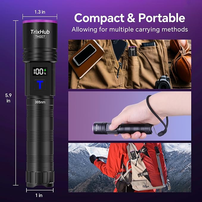TrixHub 365nm Black Light Flashlight, UV Flashlight Rechargeable - Image 8