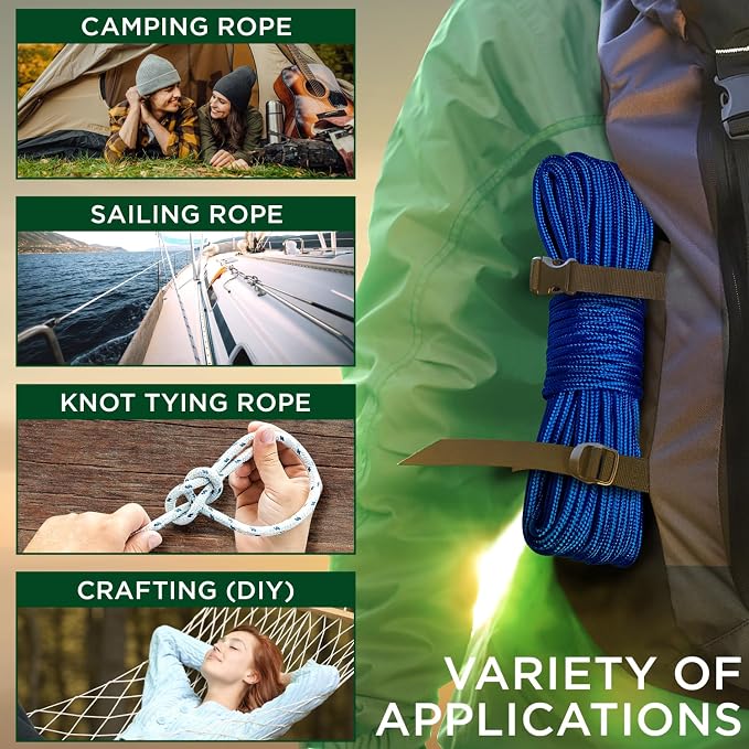TECEUM Rope – 90 Feet x 3/8 Inch – Blue – Strong All-Purpose Utility Rope – - Image 5