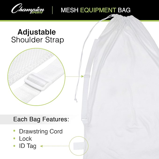 Champion Sports Mesh Equipment Bag – Heavy-Duty Nylon Drawstring Bag - Image 5