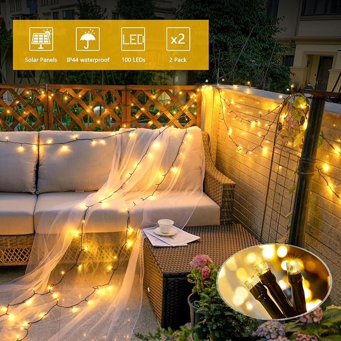 JMEXSUSS 2 Pack Solar String Lights Outdoor Waterproof, Total 66 FT 200 LED - Image 2