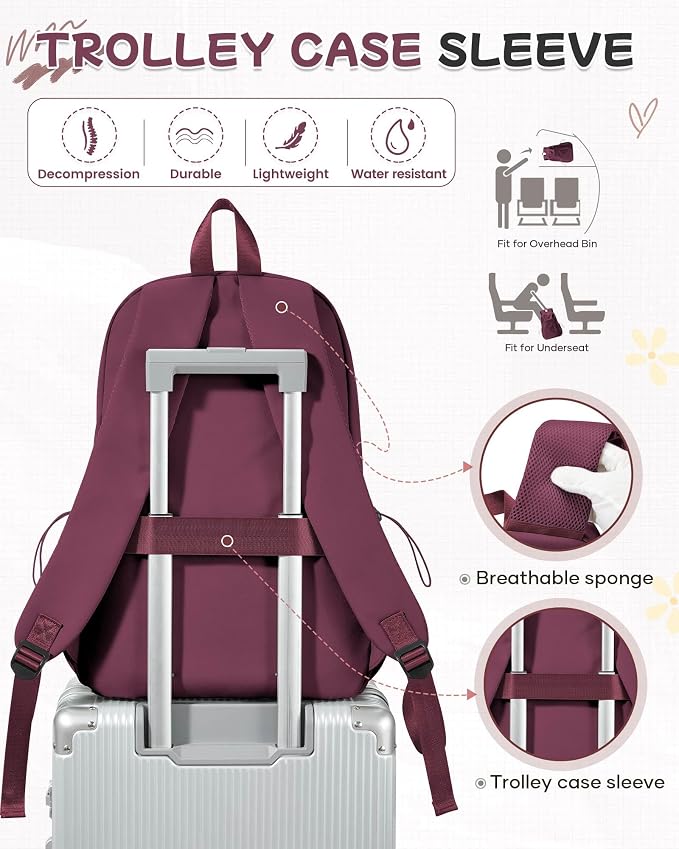 SEAFEW Red School Backpack for Girls Boys, Small Waterproof Bookbag for Women - Image 6