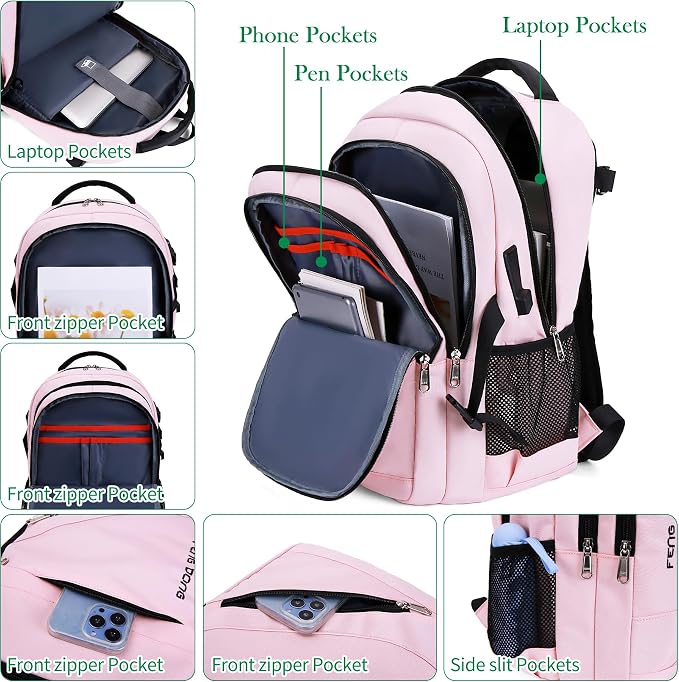 FENGDONG Large Laptop Backpack 17.3 inch Waterproof Travel College Backpack - Image 3