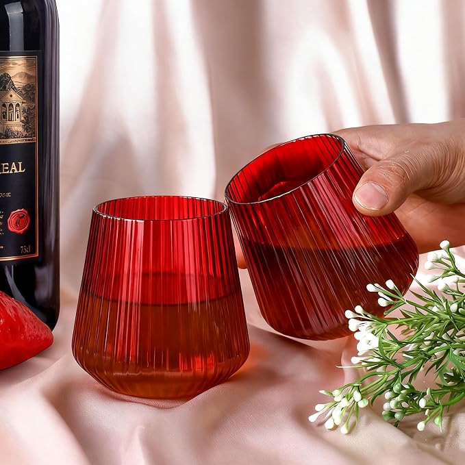 Lueumxc 40 Pack Plastic Ribbed Wine Glasses, 14Oz Origami Disposable Wine - Image 5