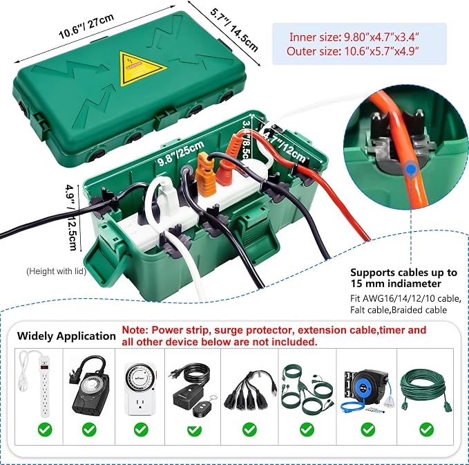 Hrensaw Medium Outdoor Electrical Box, Weatherproof Connection Box w/6 Cable - Image 2