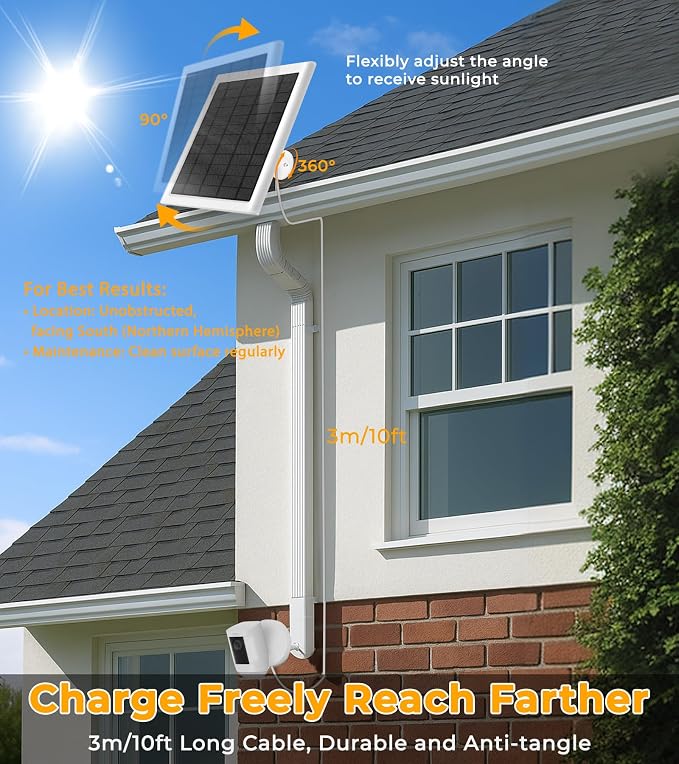 8W Solar Panel for Ring Camera, Spotlight Cam Battery, Includes Barrel Plug to - Image 7