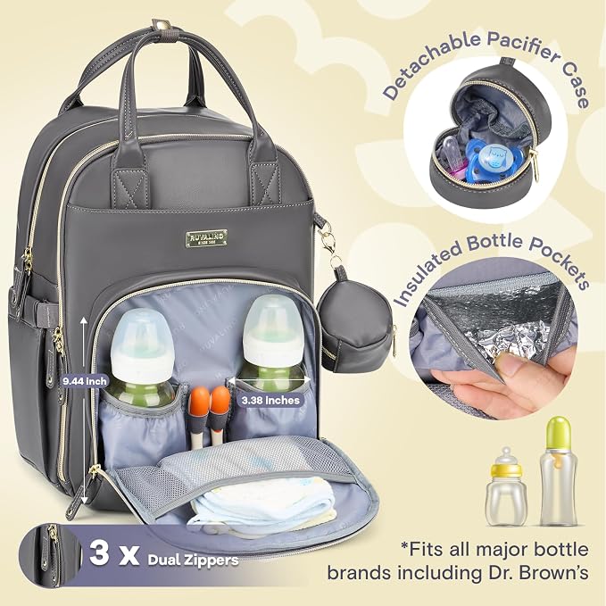 RUVALINO Diaper Bag Backpack, Insulated Bottle Holders & Pacifier Case - Image 2
