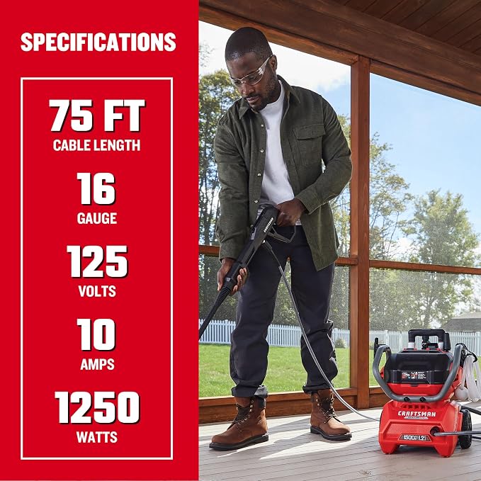 CRAFTSMAN 75 Ft. Indoor/Outdoor Extension Cord 16/3 SJTW, Waterproof Flexible - Image 2