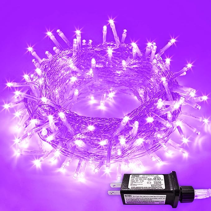 JMEXSUSS Purple Christmas Lights Indoor Outdoor Clear Wire, 66ft 200 LED Purple by JMEXSUSS