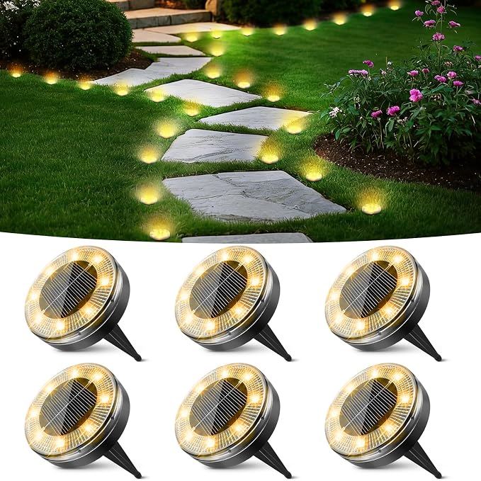 Peasur Mini Solar Ground Lights, 6 Pack Flat Solar Disc Lights Outdoor by Peasur
