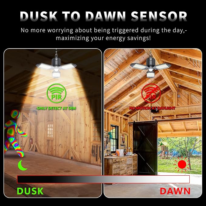 Motion Sensor Garage Light Plug in, 8000LM Shop Light 3 Modes, 3 Deformable LED - Image 3
