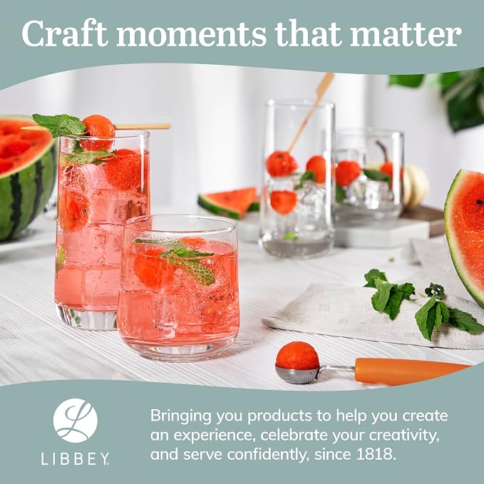 Libbey Ascent Tumbler and Rocks Drinking Glasses Set of 16, Glass Drinking - Image 6