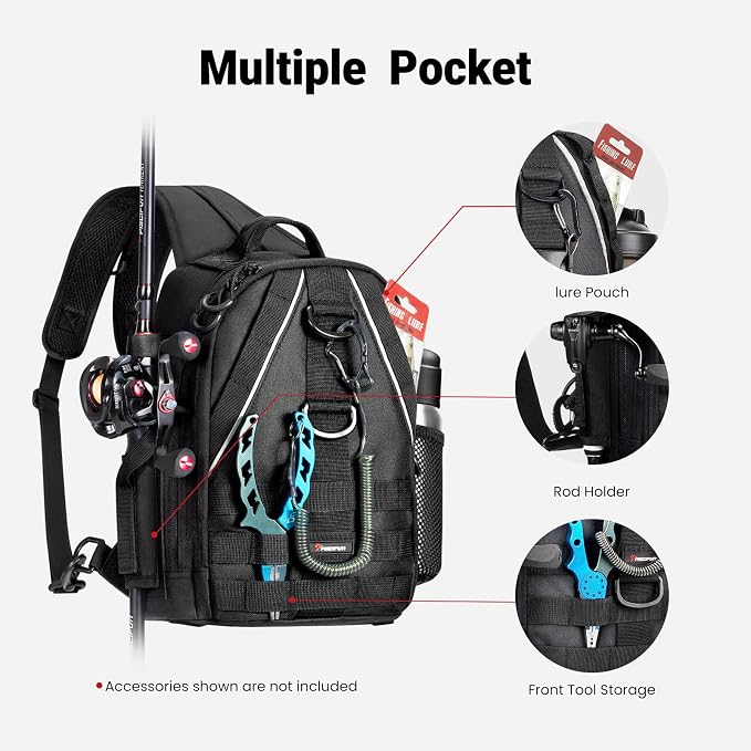Piscifun Fishing Backpack with Rod Holder, Lightweight Sling Bag Storge Gear - Image 3