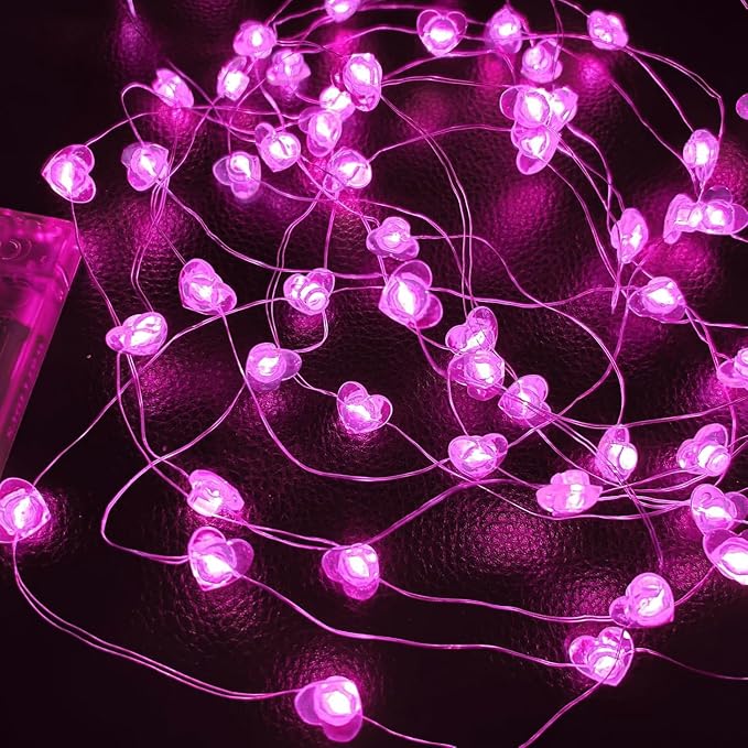 10FT Pink Heart Fairy Lights Battery Operated - Image 8