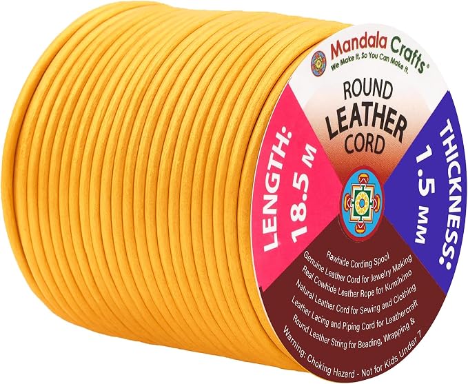 Mandala Crafts Round Genuine Gold Leather Cord by MandalaCrafts