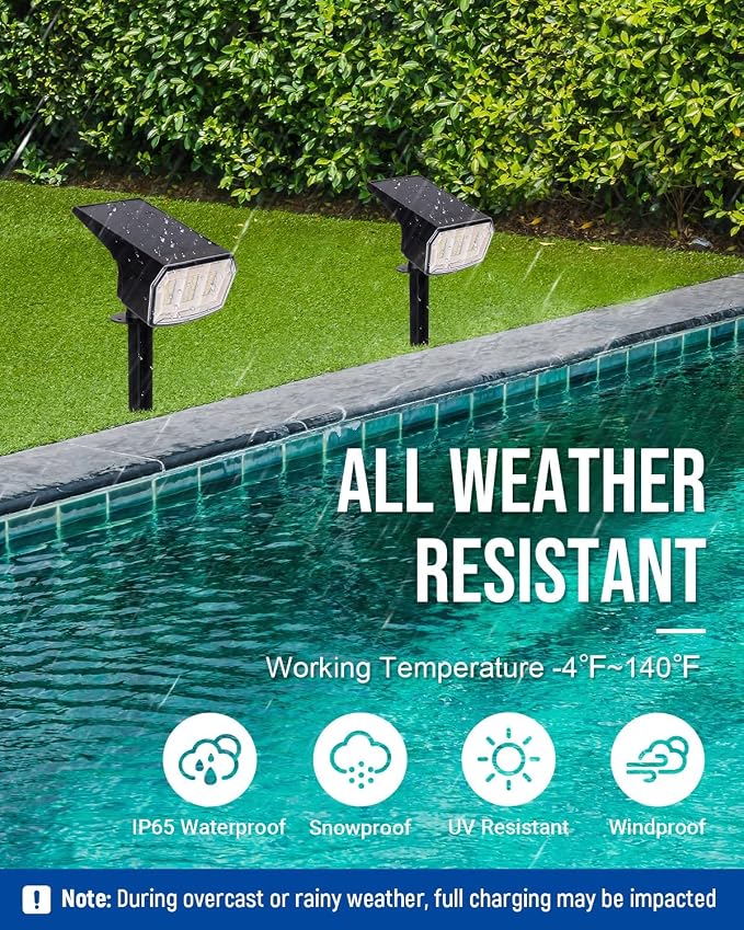 AUDERWIN Solar spotlights Outdoor 63 LED 3 Lighting Modes, IP65 Waterproof - Image 3