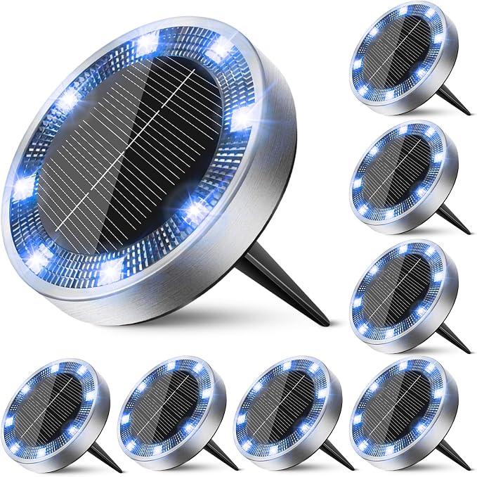 Peasur Mini Solar Ground Lights Outdoor, 8 Pack Flat Solar Powered Disc Lights by Peasur