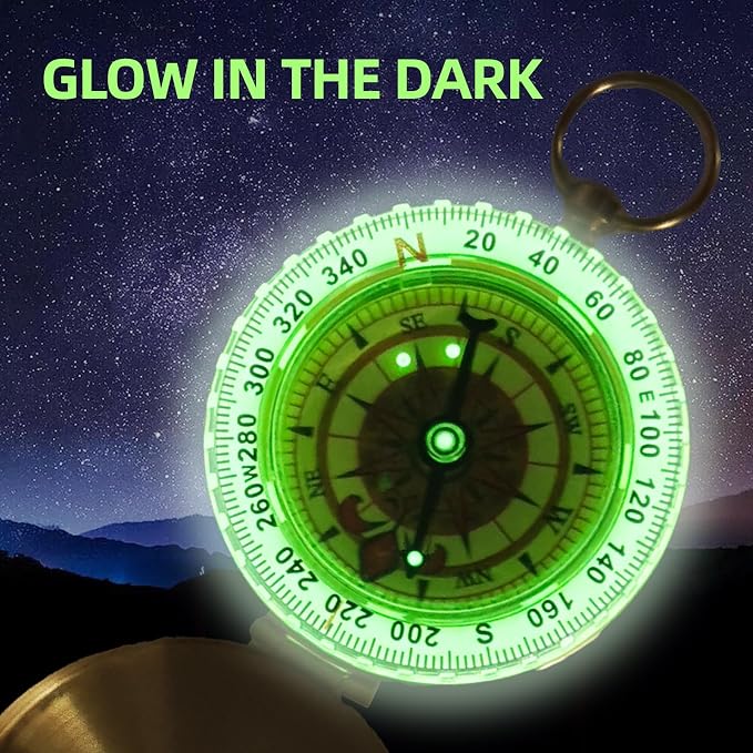 Brass Pocket Compass with Luminous Dial, Sports Waterproof Navigation Maganetic - Image 4