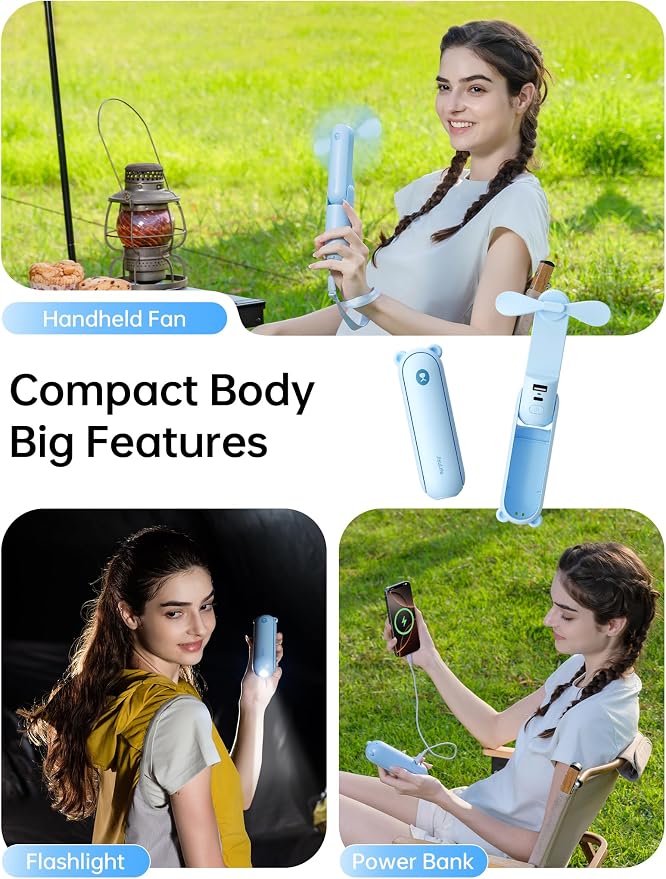 JISULIFE Handheld Fan with 4500 mAh Powerbank Max 40 Hours Runtime, Pocket - Image 2