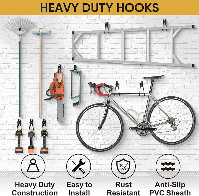 TICONN 12 Pack Heavy Duty Garage Hooks, Steel Utility Wall Storage Hooks - Image 5
