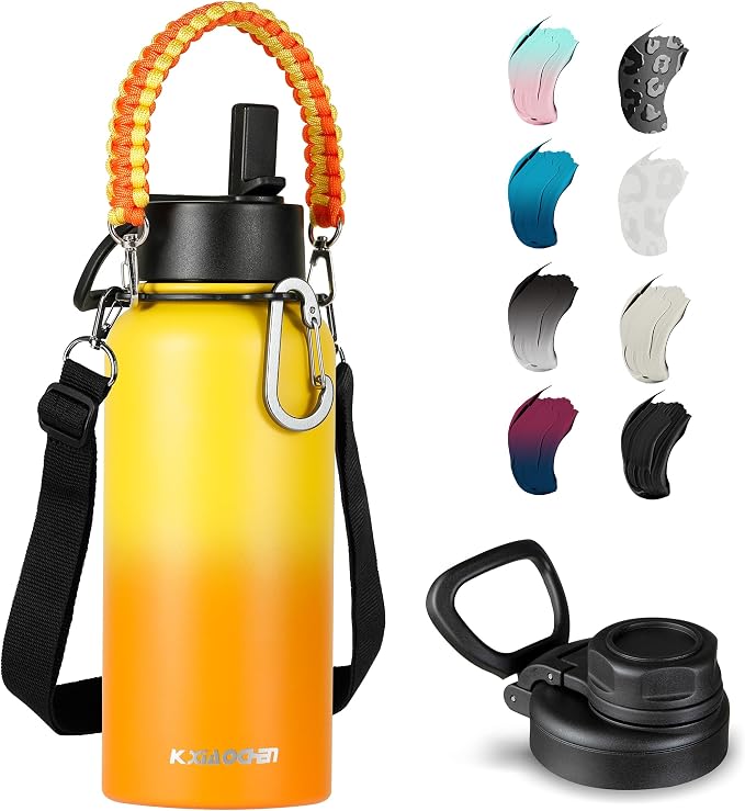 KXIAOCHEN Insulated Water Bottle, Stainless Steel Water Bottle, 2 Lids by KXIAOCHEN