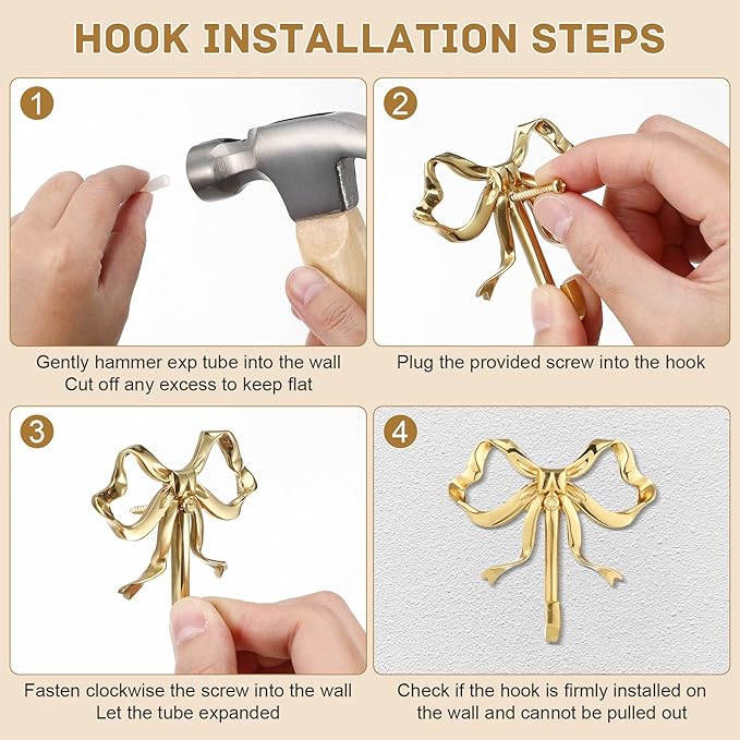 MAGICLULU Gold Coat Hook Bow Wall Hooks Brass Hanging Hook Multi-Purpose Door - Image 4